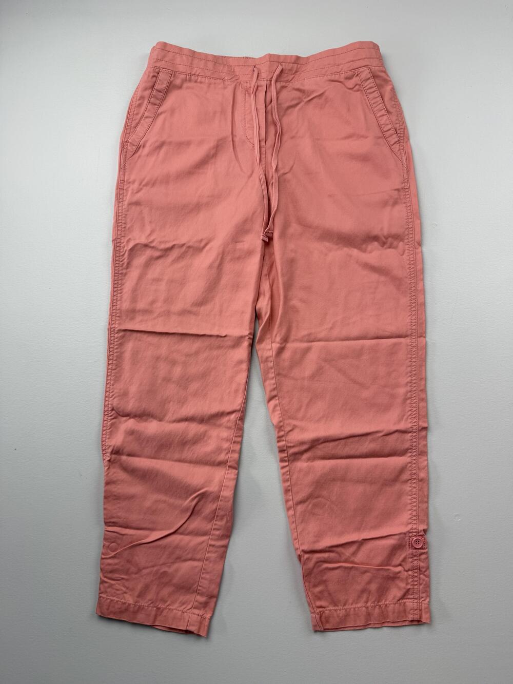 Talbots Pants Womens 8 Pink Twill Crop Drawstring Elastic Waist Casual Travel